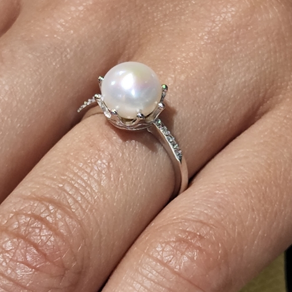 Womens 925S White Cultured Freshwater Pearl Adjustable Ring Engagement Design - Picture 2 of 15